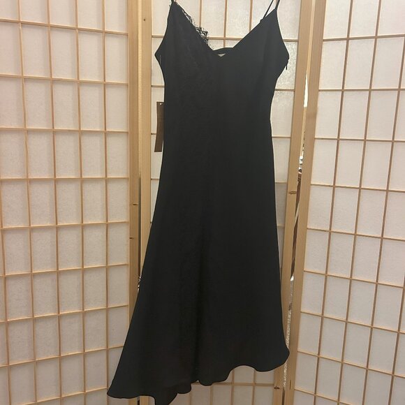 Rachel Roy Little Black Camisole Dress with Lace Trim and Asymmetrical Hem Sz 6 - Picture 1 of 14